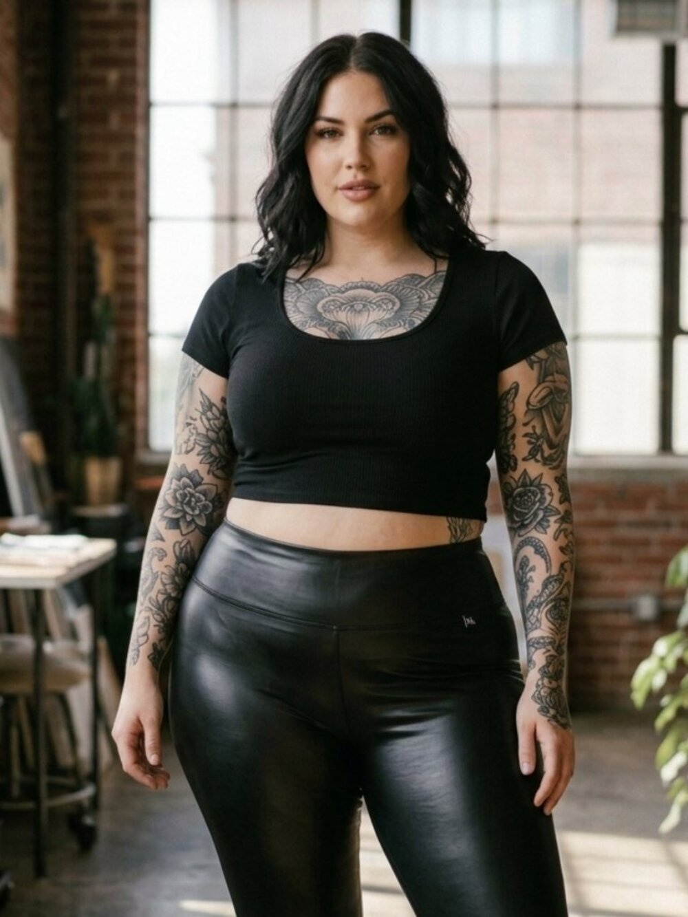 Jane and Bleecker Black Faux Leather High-Waisted Leggings - Size XL (14-16)